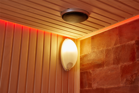 Sala luxuosa personalizada Cedar Aspen Sauna Room vermelho de madeira interno dos termas de sal da pedra da rocha