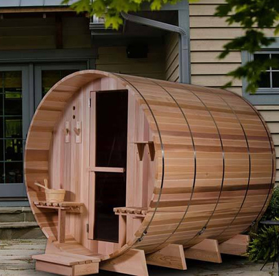 Família vermelha de Cedar Barrel Sauna House For da pessoa exterior da sala 6 da sauna do tambor do círculo do vapor