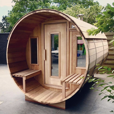 Família vermelha de Cedar Barrel Sauna House For da pessoa exterior da sala 6 da sauna do tambor do círculo do vapor