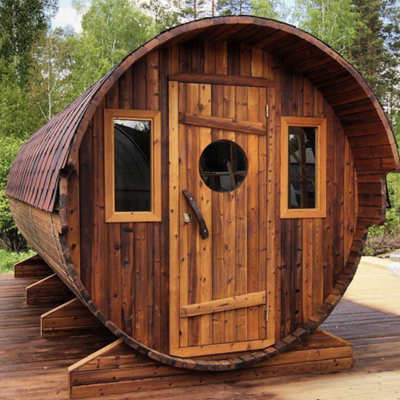 Família vermelha de Cedar Barrel Sauna House For da pessoa exterior da sala 6 da sauna do tambor do círculo do vapor